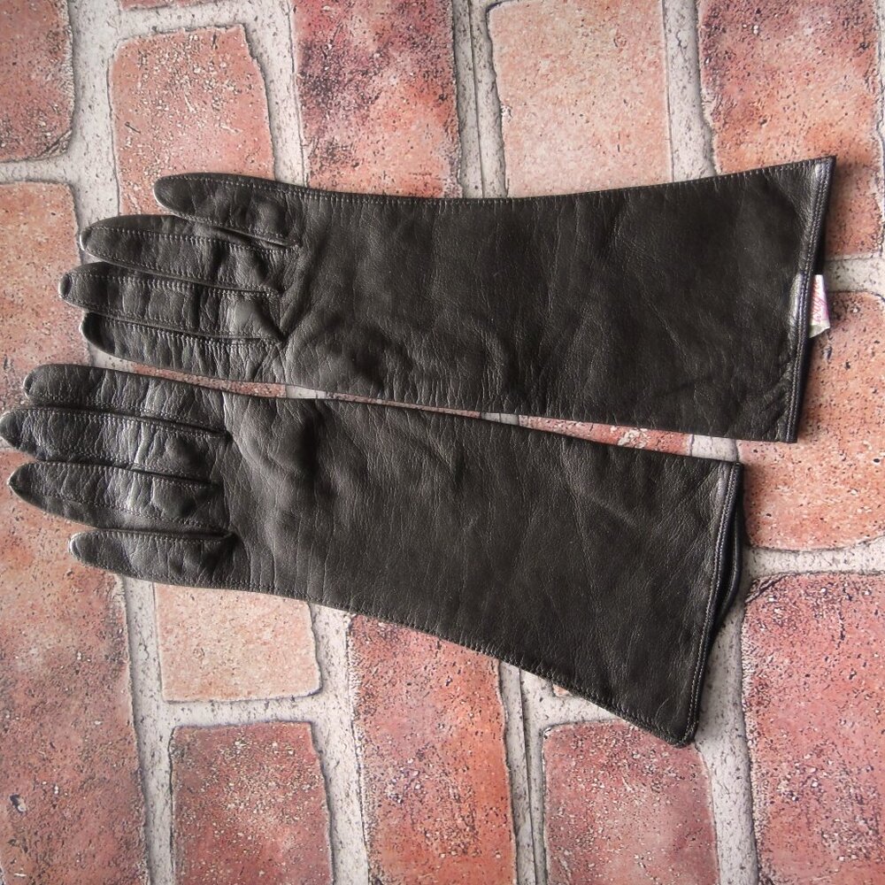 Vintage  Dayne Taylor Brown Leather Gloves Silk Lined Italy sz 6